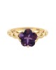 Floral Cut Amethyst Solitaire Crossover Shank Ring